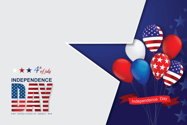 Giorno di indipendenza USA palloncini americani bandiera decor.4th di luglio celebrazione poster template.Vector illustrazione. - Vettoriali, immagini