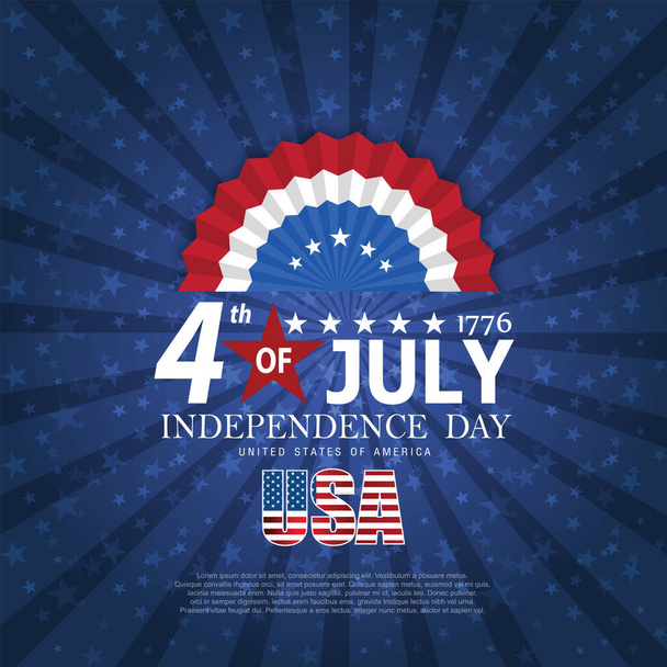 Estados Unidos de América feliz tarjeta de felicitación día de la independencia, bandera, ilustración vectorial horizontal. EE.UU. día de fiesta 4 de julio elemento de diseño con bandera americana con curva - Vector, imagen
