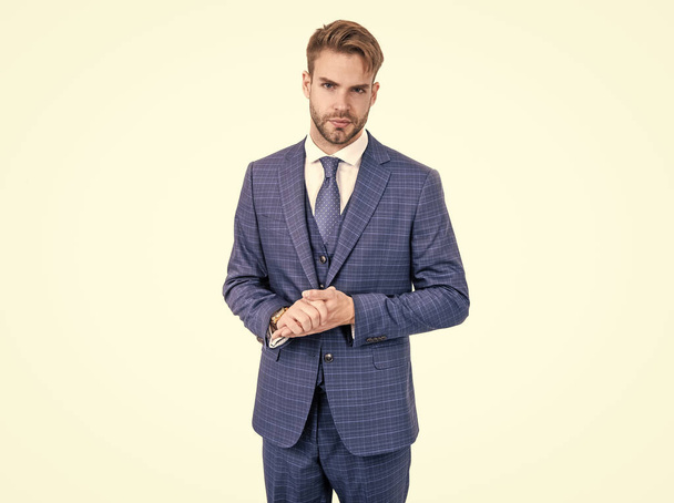 Every man should own a suit. Handsome man isolated on white. Formal fashion. Business style - Foto, afbeelding