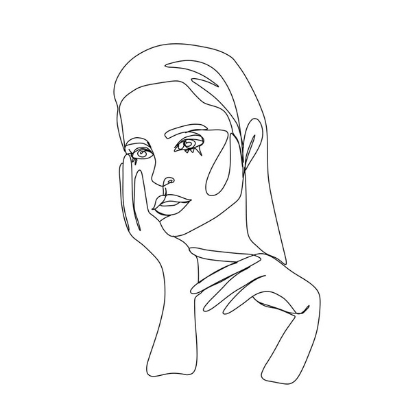 One line woman portrait in contemporary abstract style. - Vector, Image