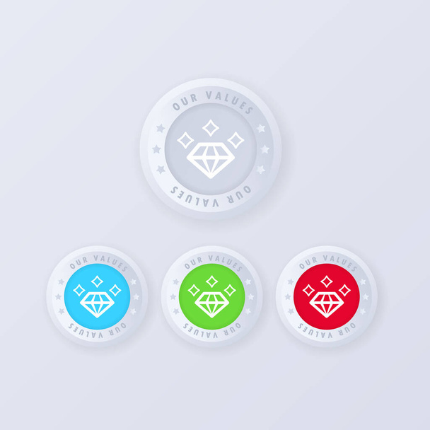 Nuestro botón de valores en estilo 3d. Valores conjunto de iconos. Diseño de conjunto de iconos web para múltiples usos - Vector, Imagen