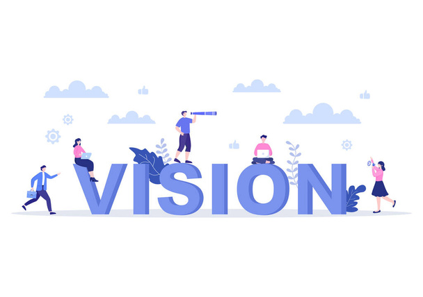 Visión de negocio y objetivo mediante la celebración de prismáticos hacia el éxito profesional. Ilustración vectorial - Vector, imagen