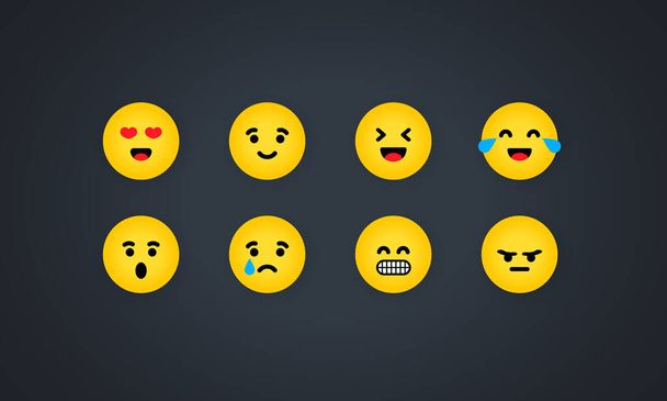 Set de pegatinas Emoji. Emoticon icono plano. Colección de emoticonos. Vector EPS 10. Aislado sobre fondo blanco - Vector, Imagen