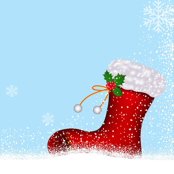 christmas boots with gifts in snow - Vector, Image