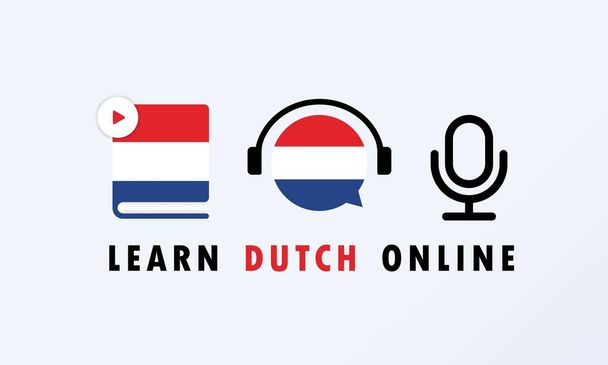 Lernen Sie holländische Online-Banner. Videokurs, Fernstudium, Webseminar. Vektor EPS 10. Isoliert im Hintergrund. - Vektor, Bild