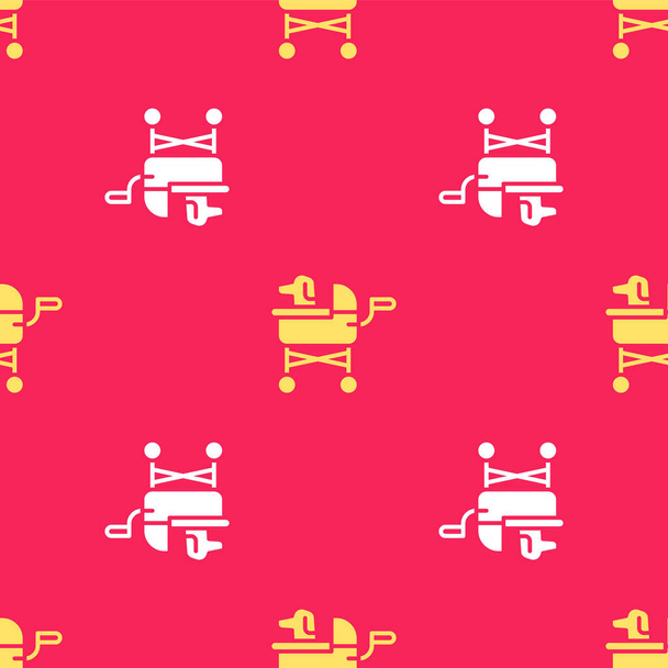 Yellow Pet stroller icon isolated seamless pattern on red background. Vector - Vettoriali, immagini