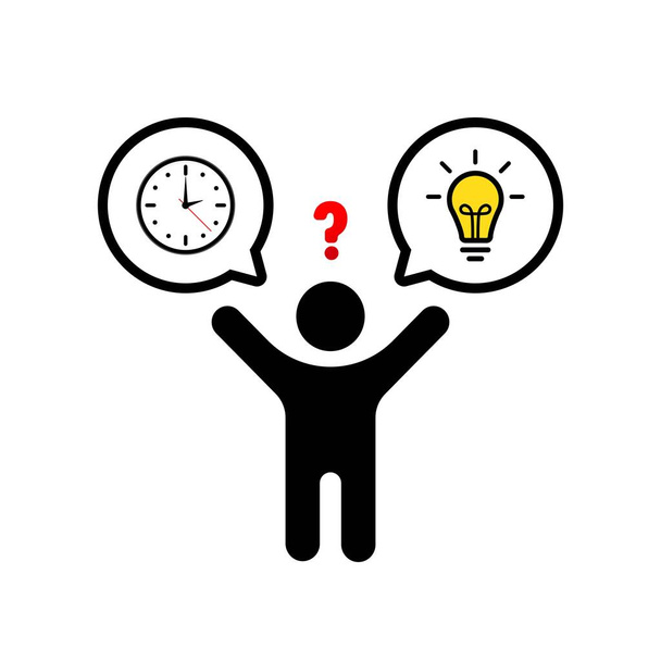 Idea and time stack balance. Idea is time concept. Man resolving dilemma, making decision or choosing between two options or alternatives, Idea and money. - Vector, Image