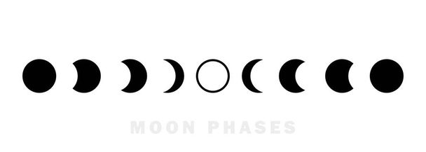 Fasi lunari set di icone astronomiche. L'intero ciclo dalla luna nuova alla luna piena. Concetto di astronomia notturna. Vettore EPS 10. Isolato su sfondo - Vettoriali, immagini