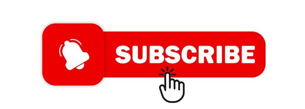 Subscribe with cursor. Bell button and hand cursor. Subscribeicon. Red button subscribe to channel, blog. Social media background. Marketing. Vector illustration. EPS 10 - Vector, Image
