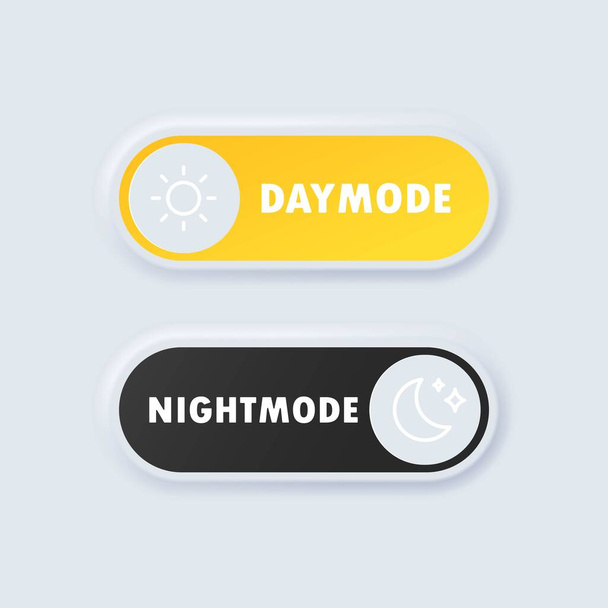 Day night switch. Day Mode and night mode switch button. Minimalist Switch Button in Neumorphism Design. Light and dark theme. On Off Switch. Neumorphic UI UX white user interface web buttons. - Vector, Image
