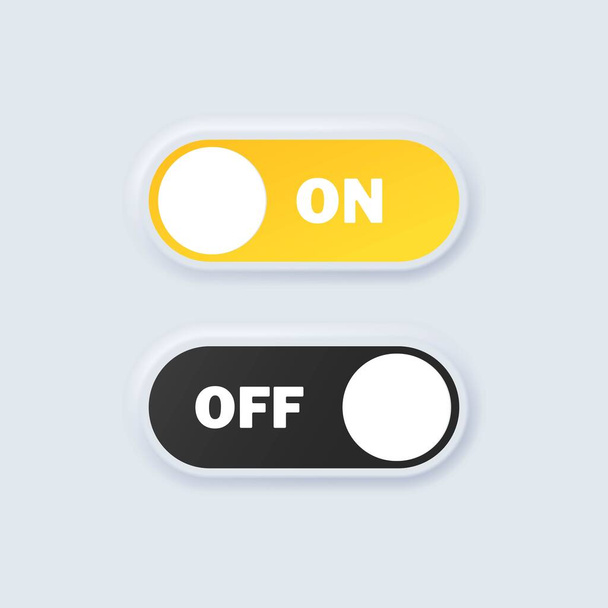 Set of switch on and off icons. On and off toggle buttons. Devices User Interface mockup or template. Neumorphic UI UX white user interface web buttons. - Vektor, kép