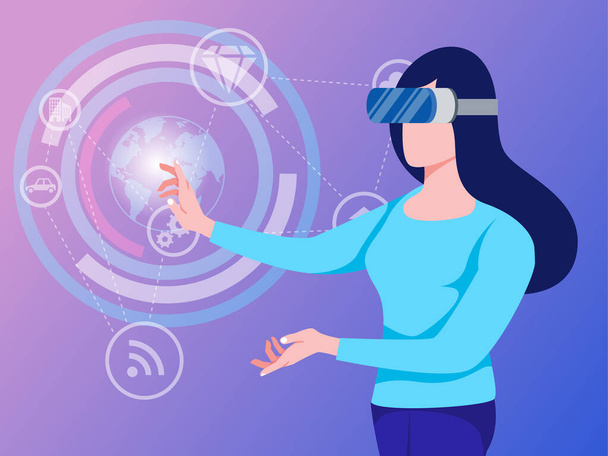 Женщина в очках VR - Вектор,изображение