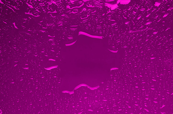 Saturated magenta wet texture with gradient and drops. Bright vivid purple rain background with blank space for text. - Fotografie, Obrázek