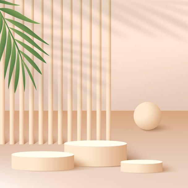 Fondo abstracto con podios 3D geométricos de color crema. Ilustración vectorial. - Vector, Imagen