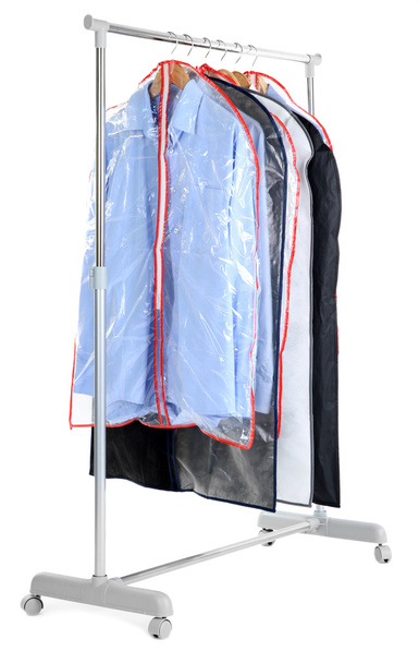 Office male shirts in cases for storing on hangers, isolated on white - Φωτογραφία, εικόνα