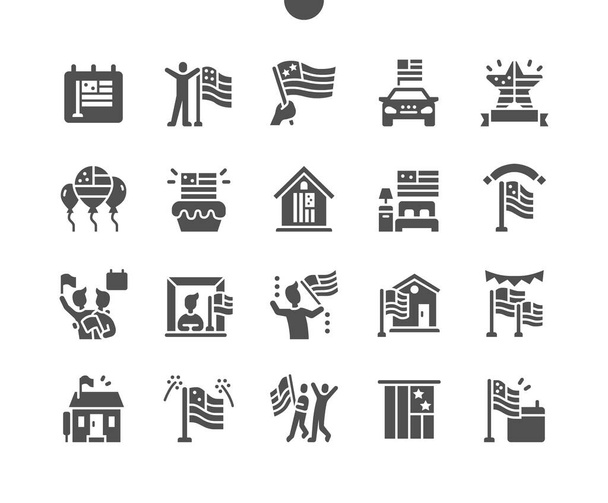 American Flag Day 14 June. Man with flag. Calendar. Fourteenth of june. Parade. Traditions, usa, america, national, celebrate, festival, patriotic, culture. Vector Solid Icons. Simple Pictogram - Vector, Image