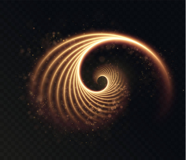 Set of luminous golden spirals on a transparent - Vector, Image