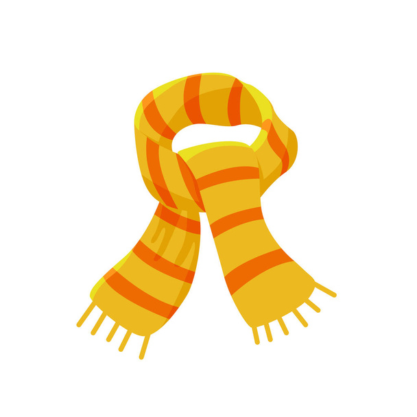 Векторная иллюстрация жёлтого шарфа с оранжевыми полосками. Клип-арт. - Вектор,изображение