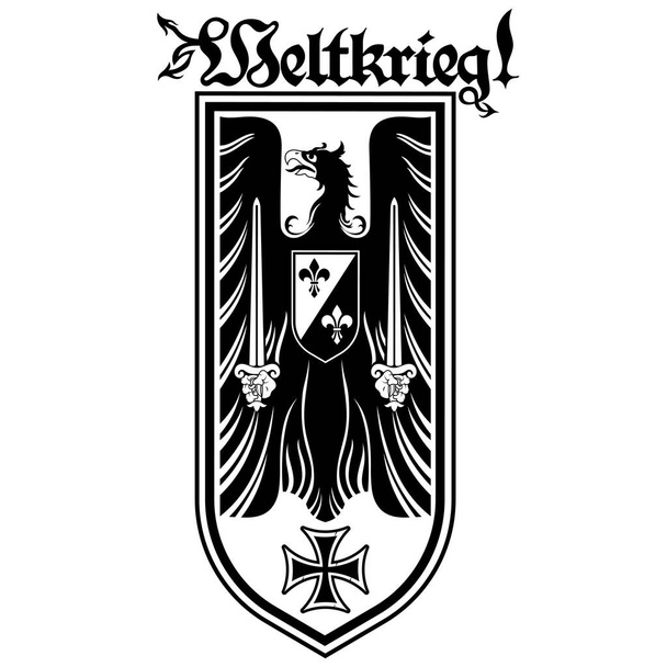 Design chevalier. Aigle héraldique avec épées, croix de fer et inscription - Guerre mondiale - Vecteur, image