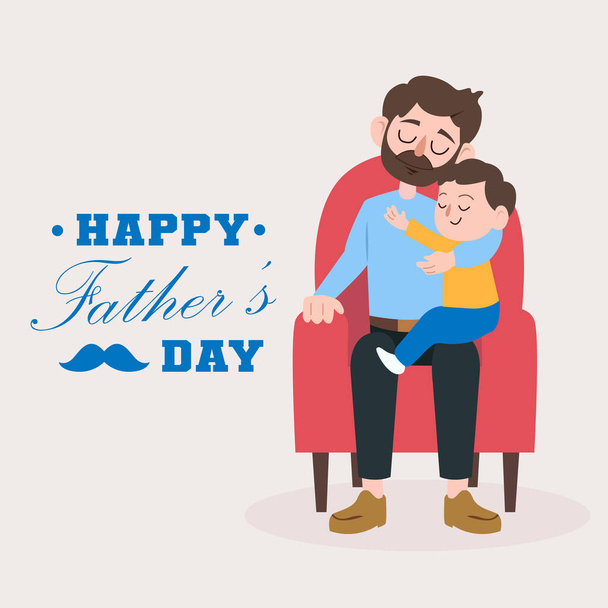 幸せな父の日のテンプレートのデザイン。父親と子供が抱き合って遊ぶベクトル図です。父の日の挨拶ベクトルイラスト. - ベクター画像