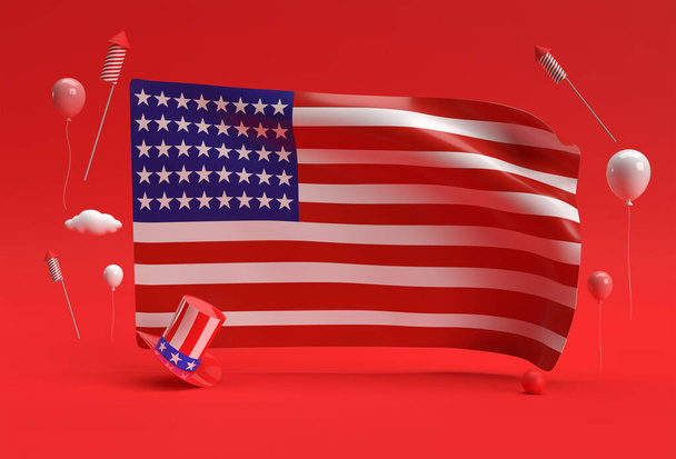 3D Render Usa zászló Július 4, USA Függetlenség Napja koncepció. - Fotó, kép