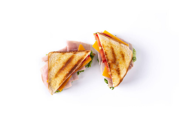 Sandwich with tomato,lettuce,ham and cheese isolated on white background - Photo, Image