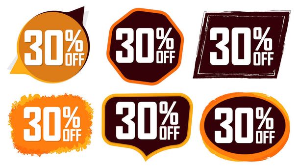 Set Sale 30% off banners, discount tags design template, διαφημιστικά εικονίδια εφαρμογών, διανυσματική απεικόνιση - Διάνυσμα, εικόνα