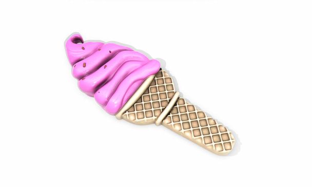 Highly detailed delicious blackberry ice cream in waffle cone isolated on white background. 3D render - Fotoğraf, Görsel
