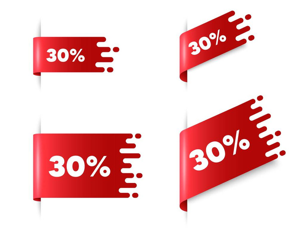 30 percent off Sale. Red ribbon tag banners set. Discount offer price sign. Special offer symbol. Discount sticker ribbon badge banner. Red sale label. Vector - Вектор,изображение
