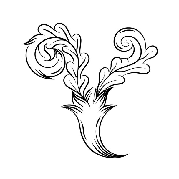 Baroque vintage floral with two leaves - Vector, Image