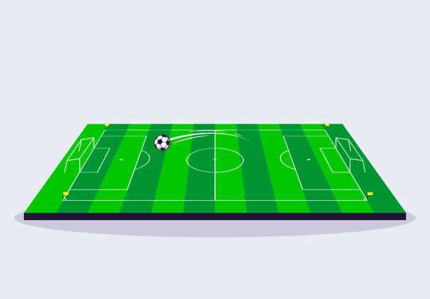  ilustração vetorial de um campo de futebol com uma bola de futebol, vista lateral - Vetor, Imagem
