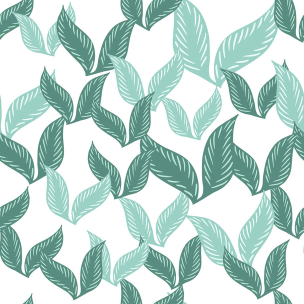 Doodle forest style seamless pattern with isolated blue random seasonal leaf elements. White background. Flat vector print for textile, fabric, giftwrap, wallpapers. Endless illustration. - Vektori, kuva
