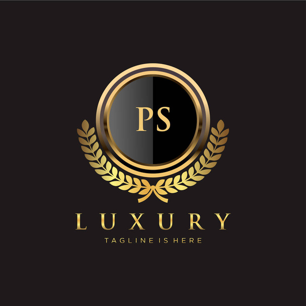 PS kezdőbetű Royal Luxury Logo sablonnal - Vektor, kép