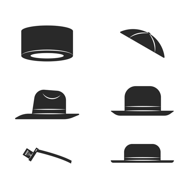 Cappelli ebrei tradizionali di vari tipi shtreimel, kippah, tefillin, fedora, homburg, copricapi set vector in bianco e nero stile minimale - Vettoriali, immagini