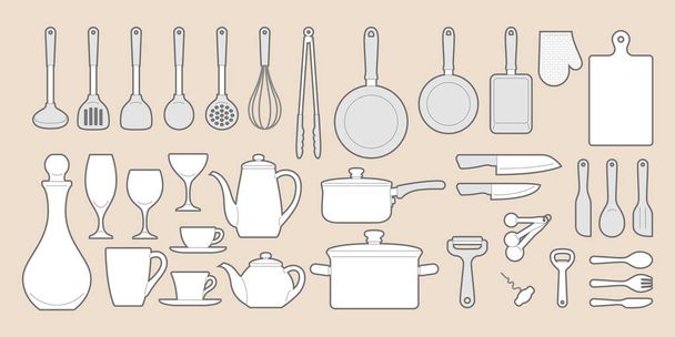 Cookware, tableware. Kitchen icon set. - Vector, Image
