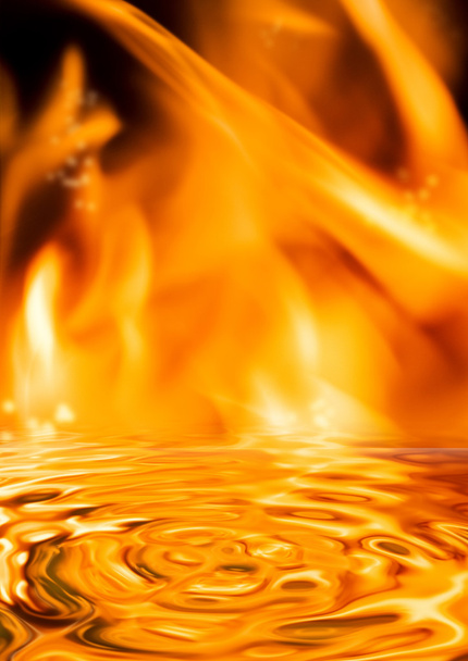 Flammen spiegeln sich im Wasser wider - Foto, Bild