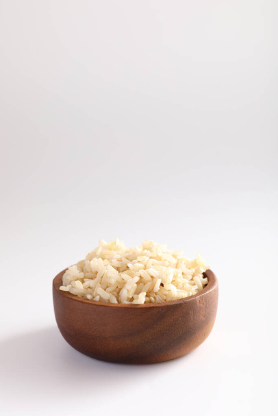 Organic boiled brown rice on bowl in close up - Photo, Image