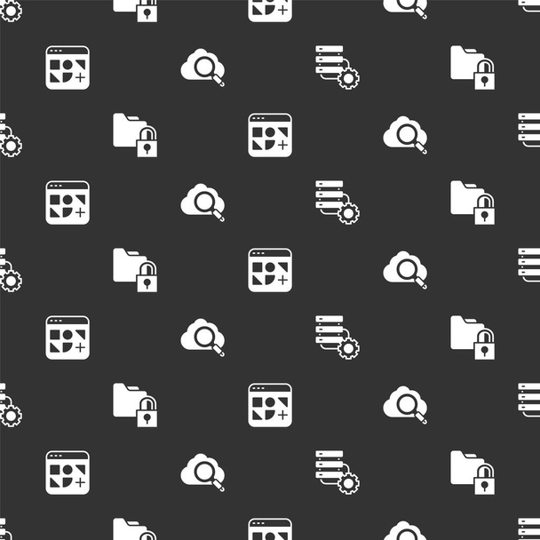 Set Server and gear, Folder lock, Different files and Search cloud computing on seamless pattern. Vector - Vetor, Imagem