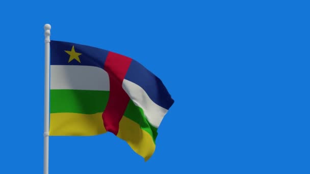 Orta Afrika Cumhuriyeti ulusal bayrağı, rüzgarda sallanıyor. 3D canlandırma, CGI animasyonu. 4K çözünürlüğündeki video. - Video, Çekim