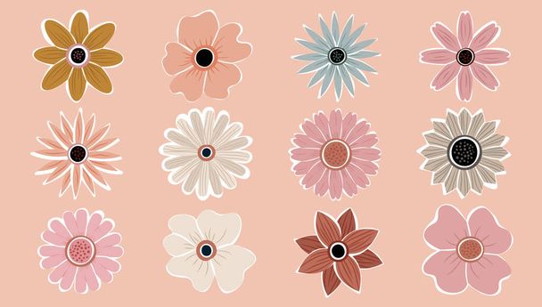Flower Simple Abstract hand drawn various shapes wildflowers set. Botanical Nature flowers objects contemporary modern trendy vector. Collection of Elements illustration - Vector, Image