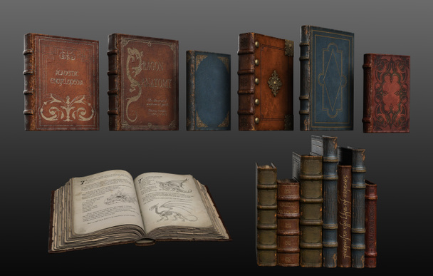 CGI Old Magic Books ou Grimoires - Foto, Imagem
