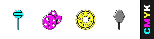 Set Lollipop, Galleta o galleta, Donut and Cotton candy icon. Vector - Vector, Imagen