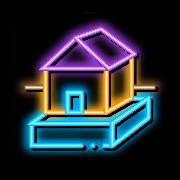 house on foundation neon glow icon illustration - Vektor, Bild