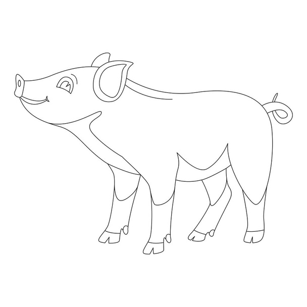 funny pig, vector illustration,  lining draw, side view - Vector, Image