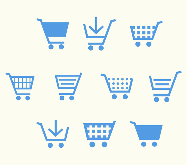 Nákupní košík business e-commerce ikona nastavena ve světle modré barvě - Vektor, obrázek