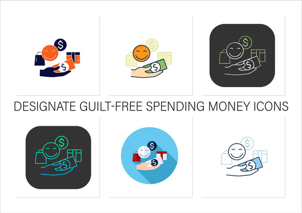 Designate guilt-free spending money icons set - Vector, Image