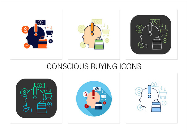 Mindful spending icons set - Vector, Image