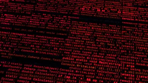 Vörös program szöveg a feltört rendszerről. Animáció. A hacker betört az adatbázisba a szoftver biztonsági rendszerében. A vörös biztonsági kódok jelzik a hackelés veszélyét. - Felvétel, videó