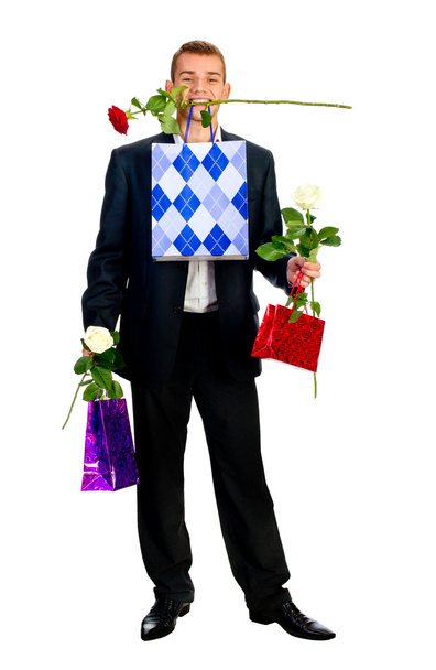 Young Man With Rose and shopping bag - Foto, Imagem