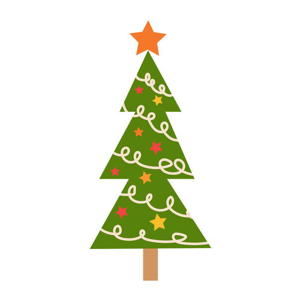 christmas tree. Hand drawing fir tree, Christmas ornaments. Holiday poster with Christmas symbols. - Wektor, obraz